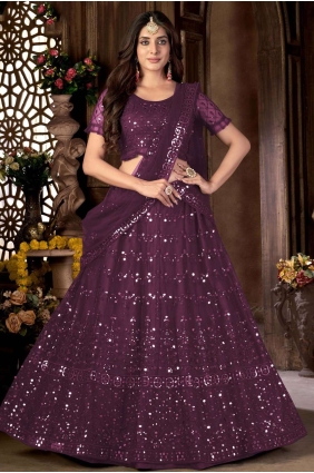 wine Net Party Lehenga Choli with Embroidered LC6456