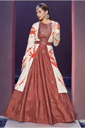 Lehenga Choli in Rust orange Art silk with Embroidered LC6496