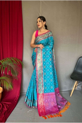 Weaving Saree in Blue Patola silk SR24170