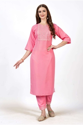 Embroidered Cotton Straight Kurti in Pink KTI1785