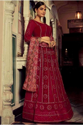 Georgette Embroidered Pink Wedding Lehenga Choli with Dupatta LC6714