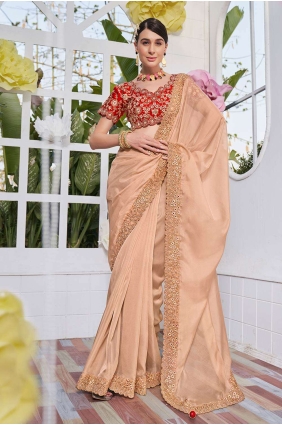 Peach Saree in Organza with Embroidered SR24263