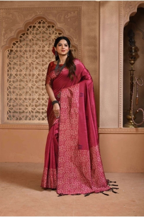 Raw silk Saree in Pink with Weaving SR24281