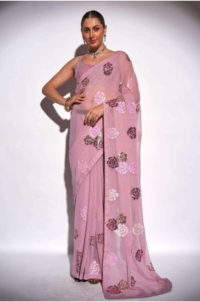 Saree Pink with Embroidered Georgette SR24305