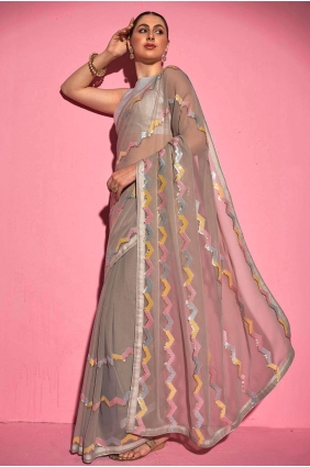 Saree in Georgette Grey with Embroidered SR24306