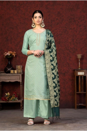 Pista Banarasi silk Weaving Salwar Kameez with Dupatta SK153138