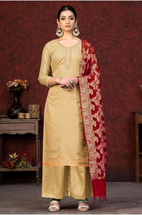 Weaving Salwar Kameez in Beige Banarasi silk SK153141