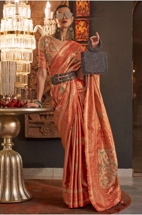 Rust Saree in Weaving Handloom silk SR24602