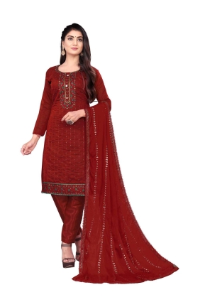 Cotton Salwar Kameez with Embroidered in Maroon SK153332