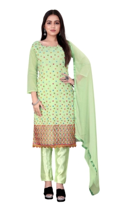 Pista Chanderi Embroidered Salwar Kameez with Dupatta SK153343
