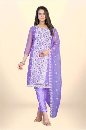 Salwar Kameez in Purple Organza with Embroidered SK153345