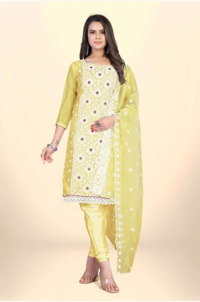 Yellow Embroidered Salwar Kameez in Organza SK153346