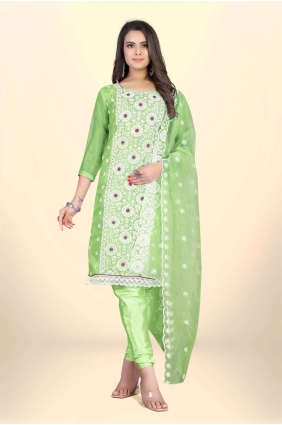 Green Organza Embroidered Salwar Kameez with Dupatta SK153350