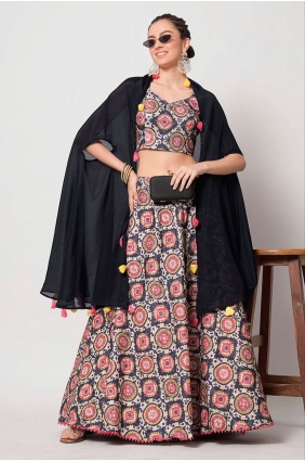 Georgette Lehenga Choli with Printed in Navy blue LC6918