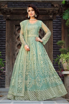 Sea green Net Embroidered Anarkali Suit with Dupatta ASU3631