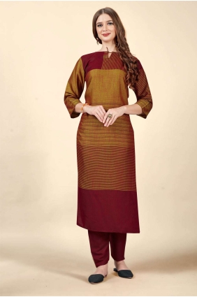 Straight Kurti in Maroon Cotton with Weaving KTI1926