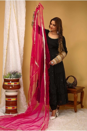 Hand Art silk Palazzo Suit in Black PZ3874