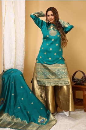 Green Palazzo Suit in Art silk with Plain PZ3876