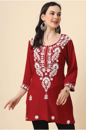 Maroon Kurti in Embroidered Rayon KTI2312