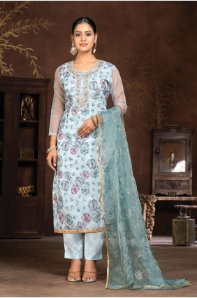 Palazzo Suit in Grey Organza with Printed PZ3920