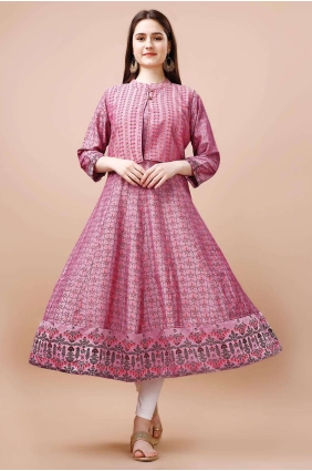 Pink Kurti with Printed Cotton KTI2323