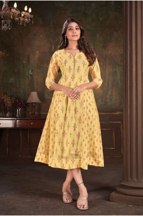Yellow Digital print Cotton Kurti KTI2326