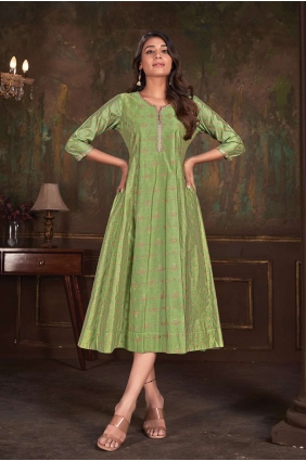 Green Kurti in Cotton with Digital print KTI2327