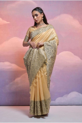 Cream Saree in Handloom silk Weaving SR26507