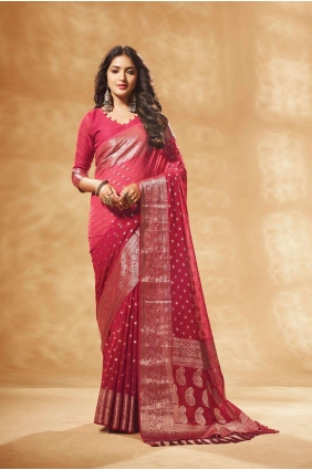 Weaving Georgette Saree Red with Blouse SR26564