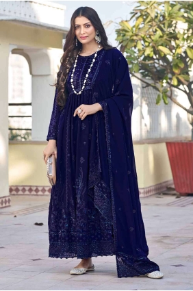 Blue Anarkali Suit Georgette in Embroidered AS3911