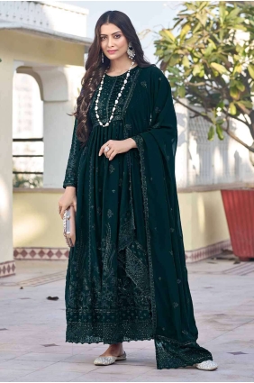 Anarkali Suit in Green Georgette with Embroidered AS3912