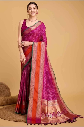 Saree in Magenta Silk with Zari weaving SR26960