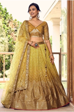 Yellow Embroidered Lehenga Choli in Chiffon LC7870