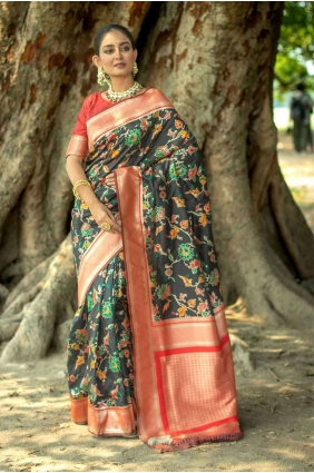 Black Banarasi silk Saree with Printed SR27076