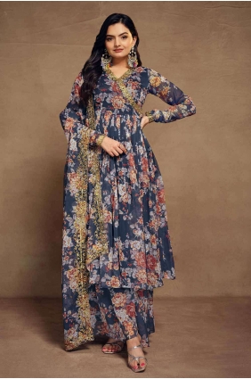 Blue Anarkali Suit with Embroidered Chiffon AS3931