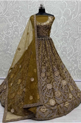 Net Lehenga Choli with Weaving in Mettalic gold LC7891