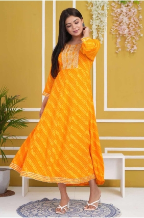 Yellow Embroidered Cotton Kurti KTI2462