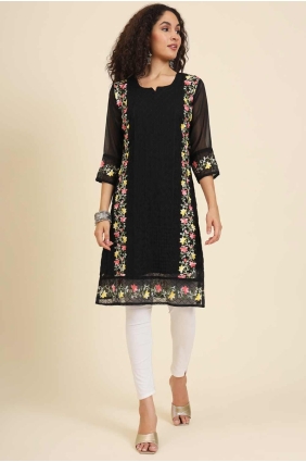 Black Georgette Embroidered Kurti with Dupatta KTI2485
