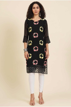 Georgette Black Kurti in Embroidered KTI2489