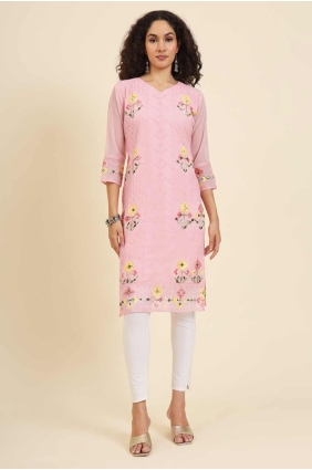 Pink Chikankari Georgette Kurti KTI2495
