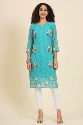 Blue Chikankari Georgette Kurti KTI2496