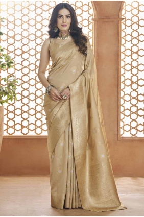 Beige Saree in Banarasi silk with Zari weaving SR27618