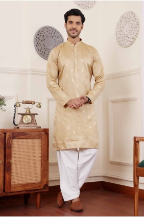 Weaving Men Kurta in Beige Viscose KURR297