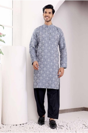 Weaving Viscose Blue Men Kurta KURR309