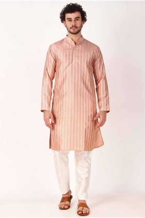 Art silk Pink Men Kurta in Weaving KURR342