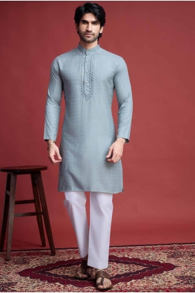 Men Kurta in Pista Viscose with Mirror KURR363