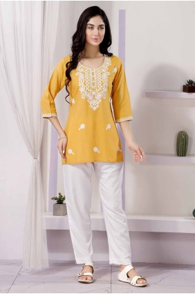 Yellow Embroidered Kurti in Rayon KTI2567