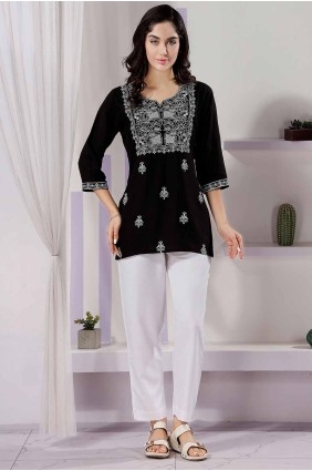 Black Kurti in Embroidered Rayon KTI2568