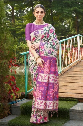 Printed Tussar silk Saree in Voilet SR27787