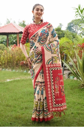 Maroon Saree with Printed Tussar silk SR27794